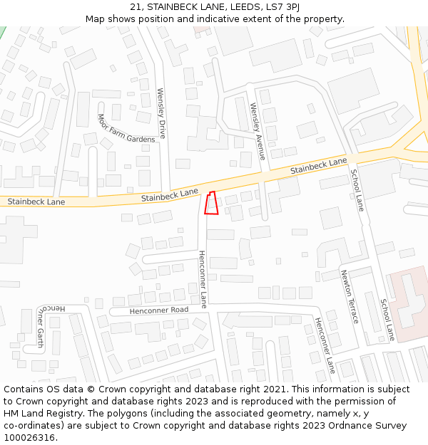 21, STAINBECK LANE, LEEDS, LS7 3PJ: Location map and indicative extent of plot