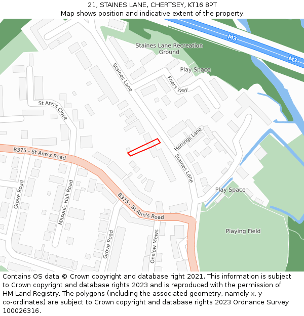 21, STAINES LANE, CHERTSEY, KT16 8PT: Location map and indicative extent of plot