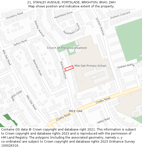 21, STANLEY AVENUE, PORTSLADE, BRIGHTON, BN41 2WH: Location map and indicative extent of plot