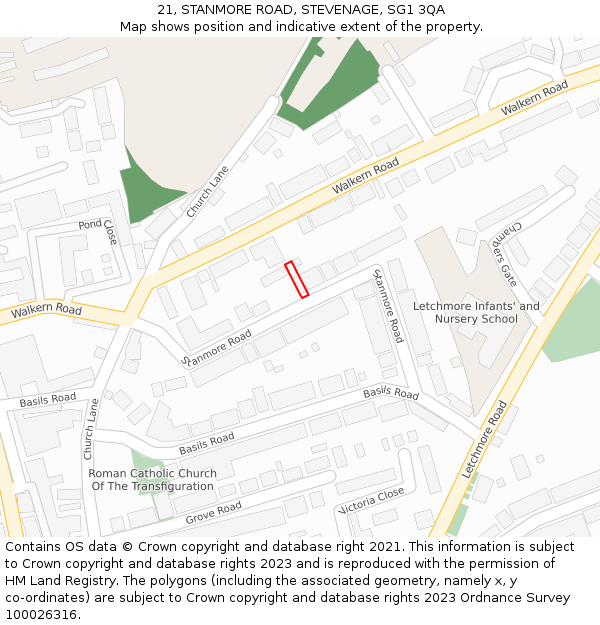 21, STANMORE ROAD, STEVENAGE, SG1 3QA: Location map and indicative extent of plot