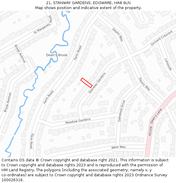 21, STANWAY GARDENS, EDGWARE, HA8 9LN: Location map and indicative extent of plot