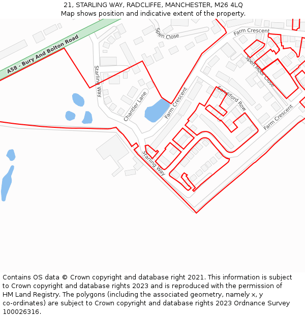 21, STARLING WAY, RADCLIFFE, MANCHESTER, M26 4LQ: Location map and indicative extent of plot