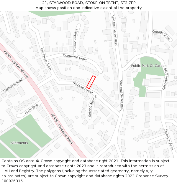 21, STARWOOD ROAD, STOKE-ON-TRENT, ST3 7EP: Location map and indicative extent of plot