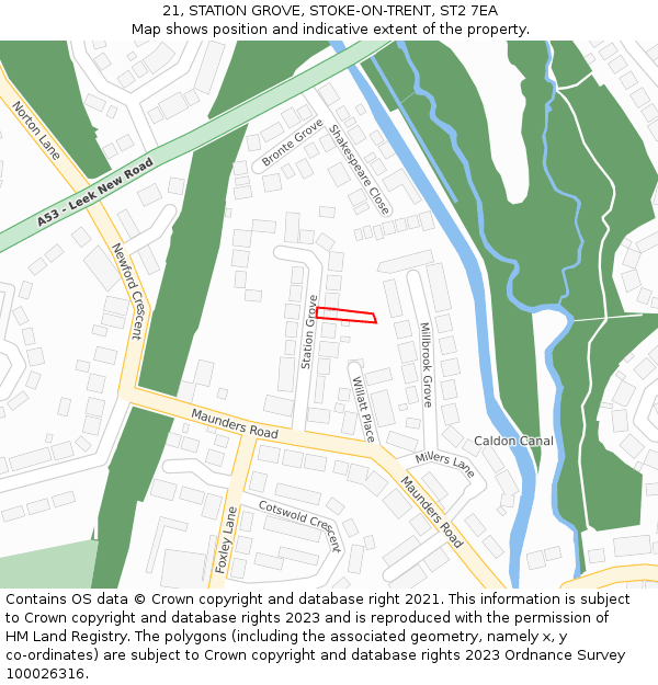 21, STATION GROVE, STOKE-ON-TRENT, ST2 7EA: Location map and indicative extent of plot