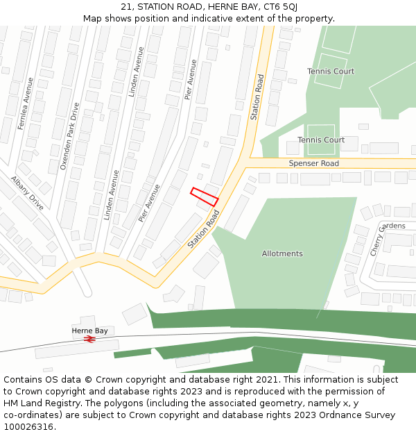 21, STATION ROAD, HERNE BAY, CT6 5QJ: Location map and indicative extent of plot