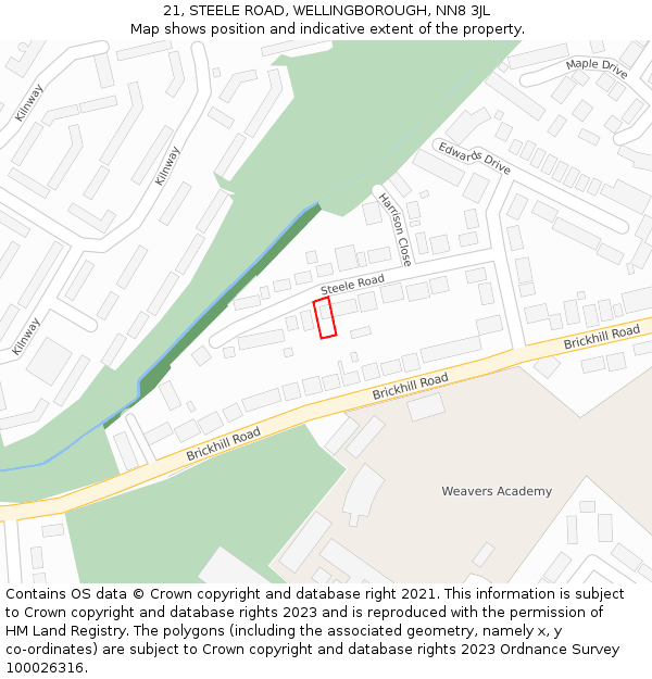 21, STEELE ROAD, WELLINGBOROUGH, NN8 3JL: Location map and indicative extent of plot