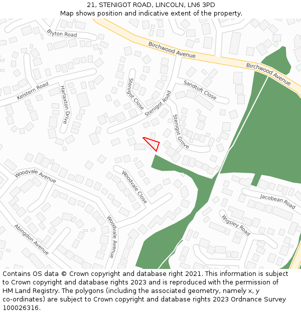 21, STENIGOT ROAD, LINCOLN, LN6 3PD: Location map and indicative extent of plot