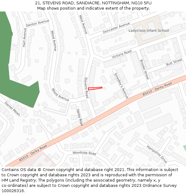 21, STEVENS ROAD, SANDIACRE, NOTTINGHAM, NG10 5FU: Location map and indicative extent of plot