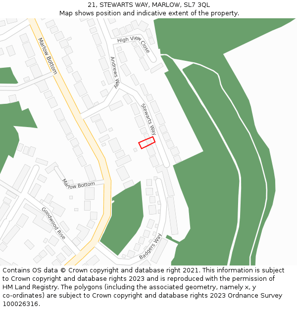 21, STEWARTS WAY, MARLOW, SL7 3QL: Location map and indicative extent of plot