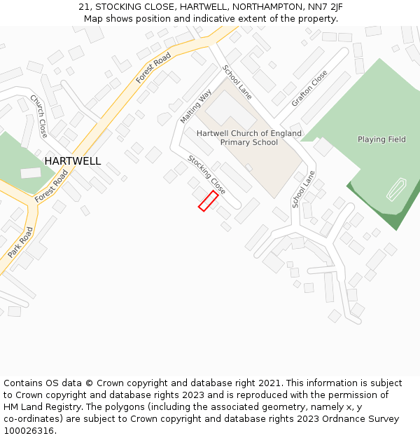 21, STOCKING CLOSE, HARTWELL, NORTHAMPTON, NN7 2JF: Location map and indicative extent of plot