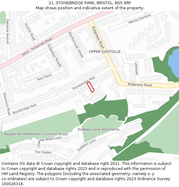 21, STONEBRIDGE PARK, BRISTOL, BS5 6RP: Location map and indicative extent of plot