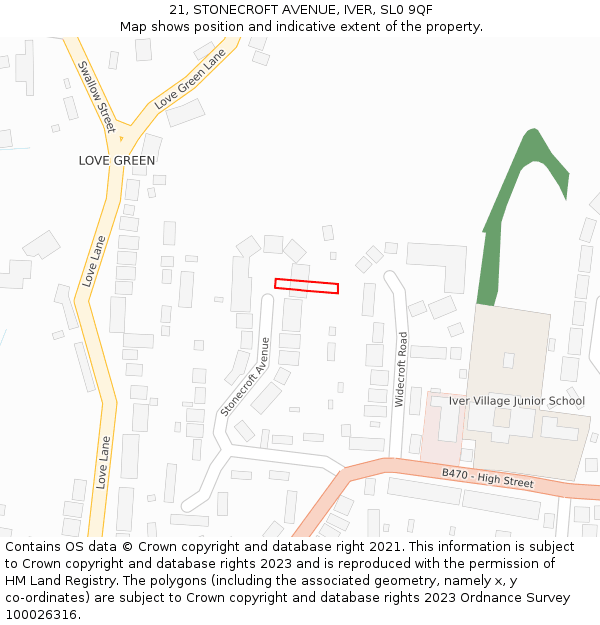 21, STONECROFT AVENUE, IVER, SL0 9QF: Location map and indicative extent of plot