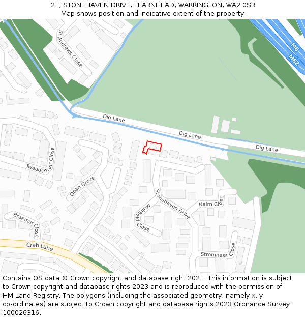 21, STONEHAVEN DRIVE, FEARNHEAD, WARRINGTON, WA2 0SR: Location map and indicative extent of plot