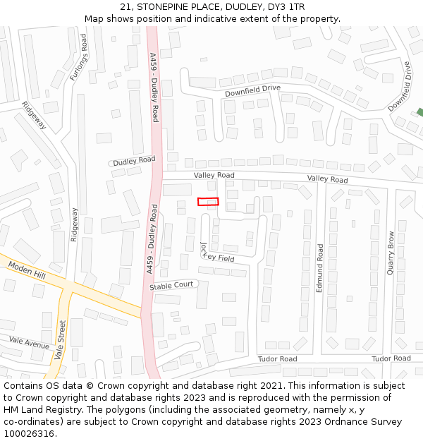 21, STONEPINE PLACE, DUDLEY, DY3 1TR: Location map and indicative extent of plot
