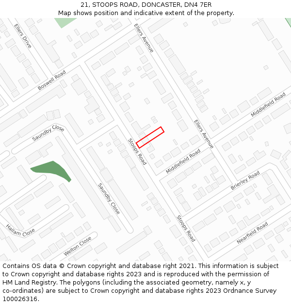 21, STOOPS ROAD, DONCASTER, DN4 7ER: Location map and indicative extent of plot