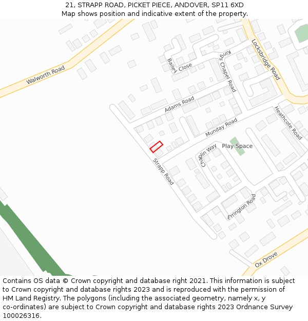 21, STRAPP ROAD, PICKET PIECE, ANDOVER, SP11 6XD: Location map and indicative extent of plot