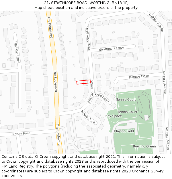 21, STRATHMORE ROAD, WORTHING, BN13 1PJ: Location map and indicative extent of plot