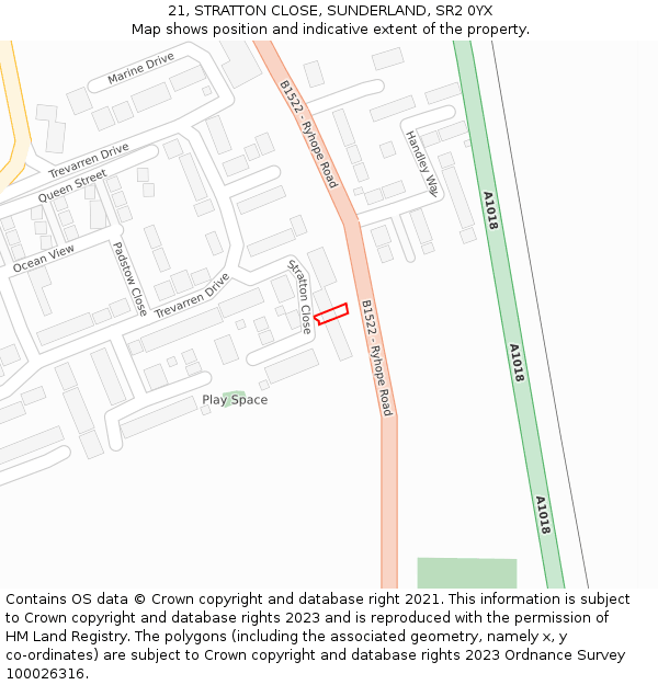 21, STRATTON CLOSE, SUNDERLAND, SR2 0YX: Location map and indicative extent of plot