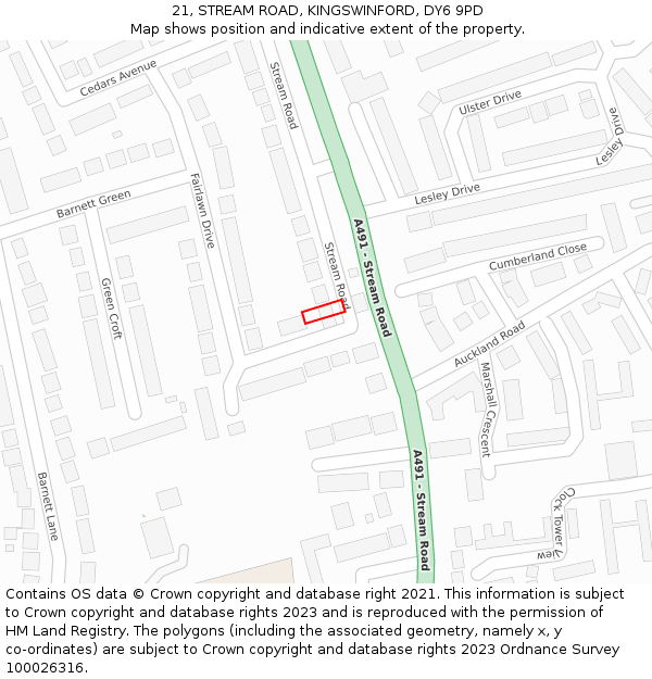 21, STREAM ROAD, KINGSWINFORD, DY6 9PD: Location map and indicative extent of plot