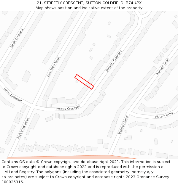 21, STREETLY CRESCENT, SUTTON COLDFIELD, B74 4PX: Location map and indicative extent of plot