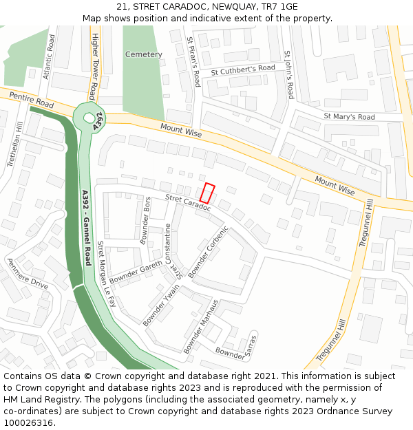 21, STRET CARADOC, NEWQUAY, TR7 1GE: Location map and indicative extent of plot