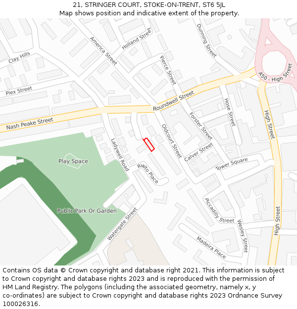 21, STRINGER COURT, STOKE-ON-TRENT, ST6 5JL: Location map and indicative extent of plot