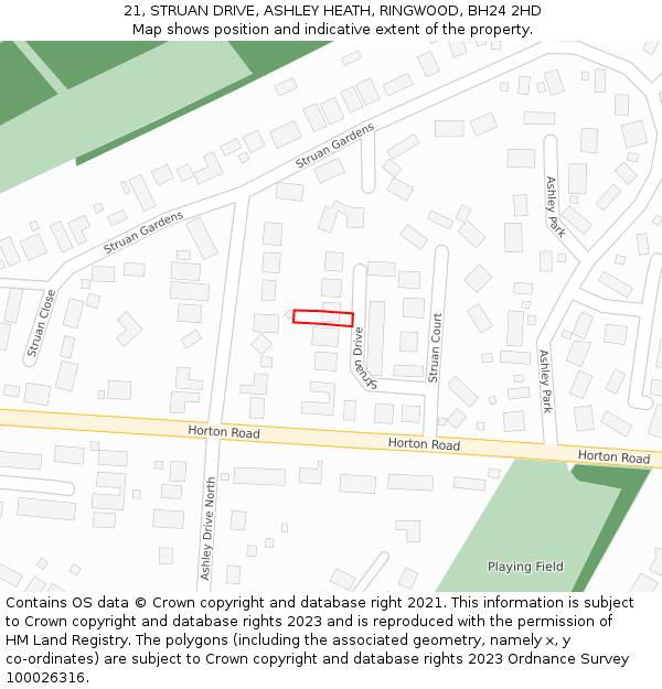 21, STRUAN DRIVE, ASHLEY HEATH, RINGWOOD, BH24 2HD: Location map and indicative extent of plot