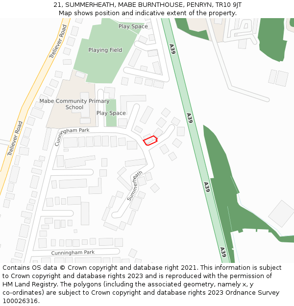 21, SUMMERHEATH, MABE BURNTHOUSE, PENRYN, TR10 9JT: Location map and indicative extent of plot