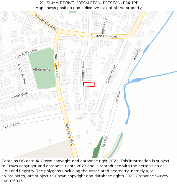 21, SUMMIT DRIVE, FRECKLETON, PRESTON, PR4 1PP: Location map and indicative extent of plot