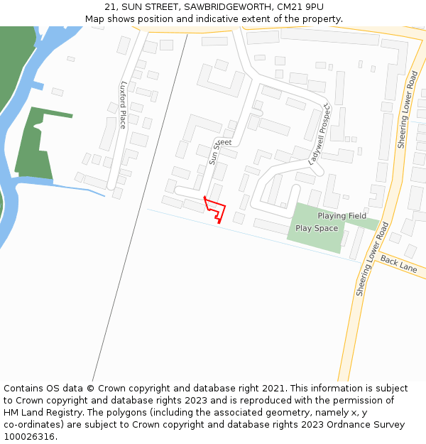 21, SUN STREET, SAWBRIDGEWORTH, CM21 9PU: Location map and indicative extent of plot