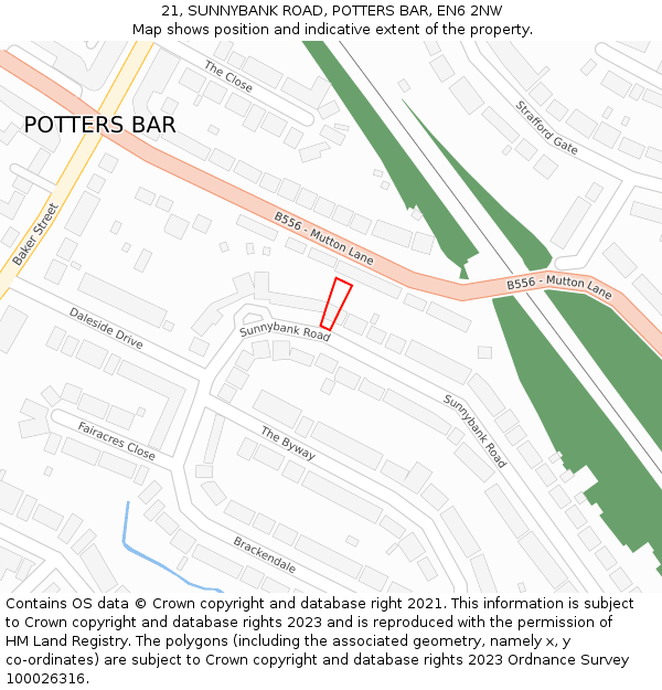 21, SUNNYBANK ROAD, POTTERS BAR, EN6 2NW: Location map and indicative extent of plot