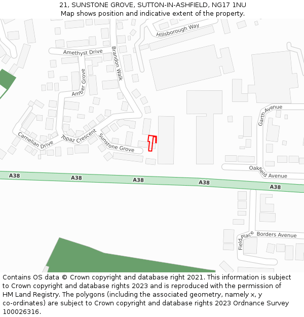 21, SUNSTONE GROVE, SUTTON-IN-ASHFIELD, NG17 1NU: Location map and indicative extent of plot