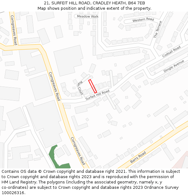 21, SURFEIT HILL ROAD, CRADLEY HEATH, B64 7EB: Location map and indicative extent of plot