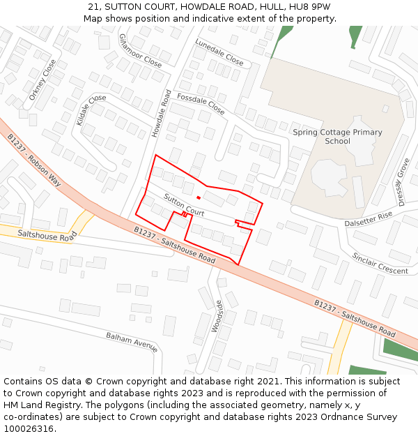 21, SUTTON COURT, HOWDALE ROAD, HULL, HU8 9PW: Location map and indicative extent of plot