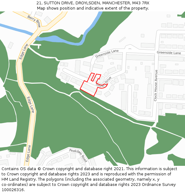 21, SUTTON DRIVE, DROYLSDEN, MANCHESTER, M43 7RX: Location map and indicative extent of plot