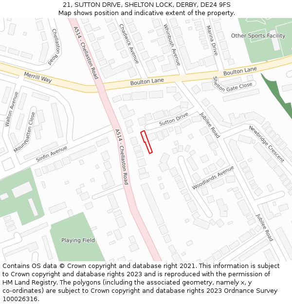 21, SUTTON DRIVE, SHELTON LOCK, DERBY, DE24 9FS: Location map and indicative extent of plot