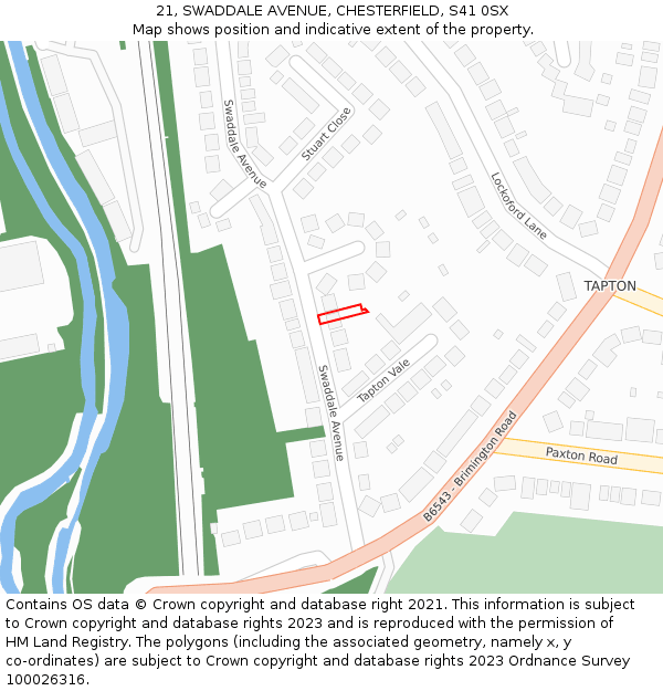 21, SWADDALE AVENUE, CHESTERFIELD, S41 0SX: Location map and indicative extent of plot