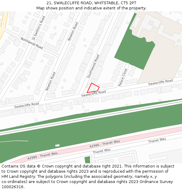 21, SWALECLIFFE ROAD, WHITSTABLE, CT5 2PT: Location map and indicative extent of plot