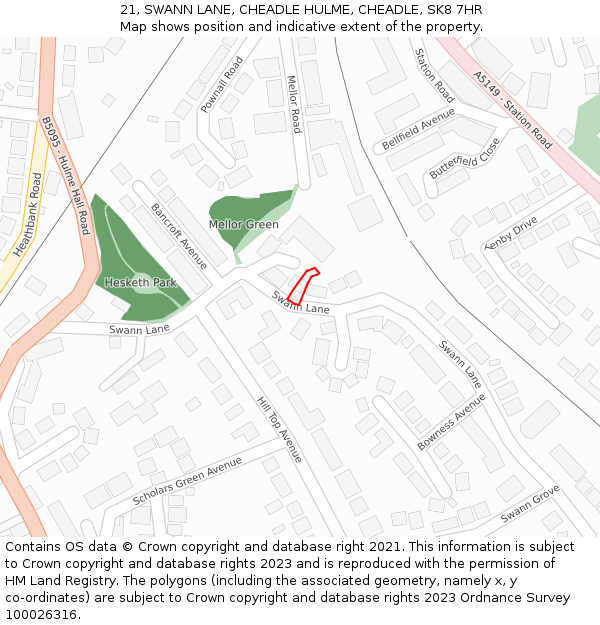 21, SWANN LANE, CHEADLE HULME, CHEADLE, SK8 7HR: Location map and indicative extent of plot