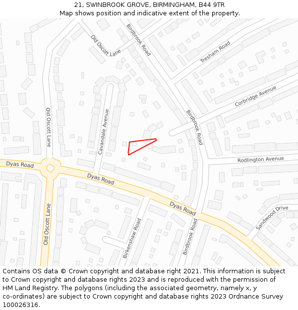 21, SWINBROOK GROVE, BIRMINGHAM, B44 9TR: Location map and indicative extent of plot