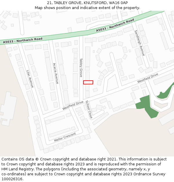 21, TABLEY GROVE, KNUTSFORD, WA16 0AP: Location map and indicative extent of plot