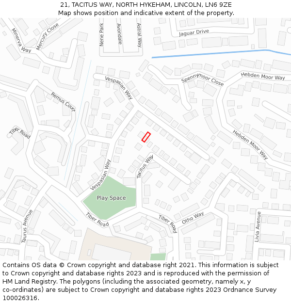 21, TACITUS WAY, NORTH HYKEHAM, LINCOLN, LN6 9ZE: Location map and indicative extent of plot