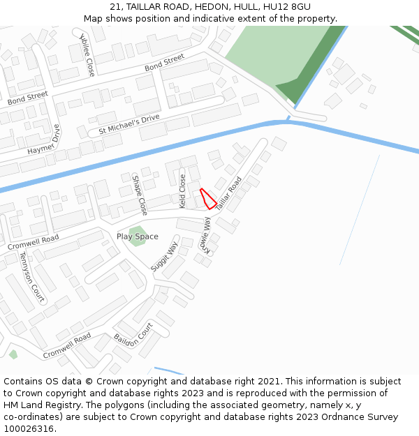 21, TAILLAR ROAD, HEDON, HULL, HU12 8GU: Location map and indicative extent of plot