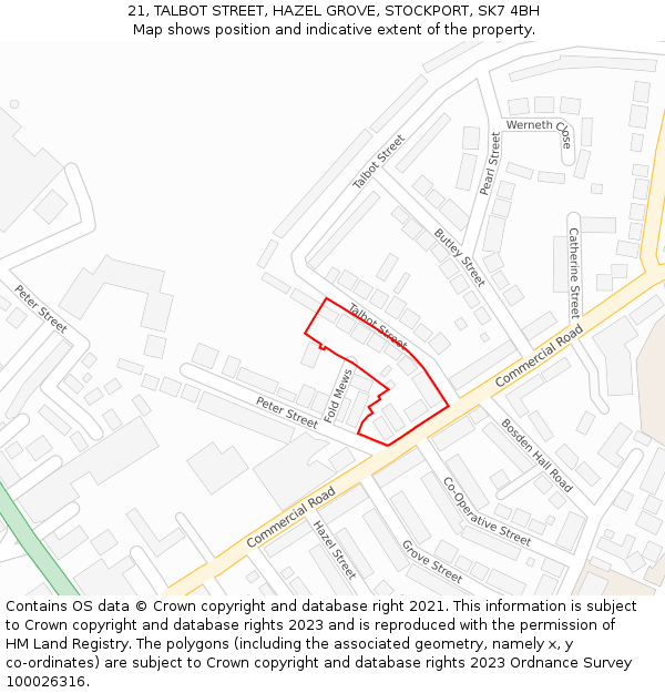 21, TALBOT STREET, HAZEL GROVE, STOCKPORT, SK7 4BH: Location map and indicative extent of plot