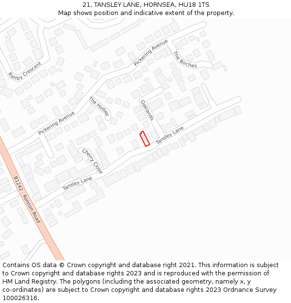 21, TANSLEY LANE, HORNSEA, HU18 1TS: Location map and indicative extent of plot