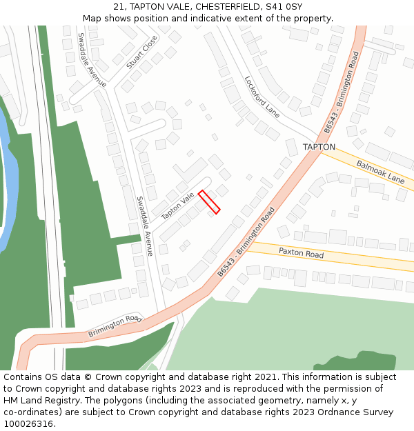 21, TAPTON VALE, CHESTERFIELD, S41 0SY: Location map and indicative extent of plot