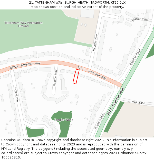 21, TATTENHAM WAY, BURGH HEATH, TADWORTH, KT20 5LX: Location map and indicative extent of plot