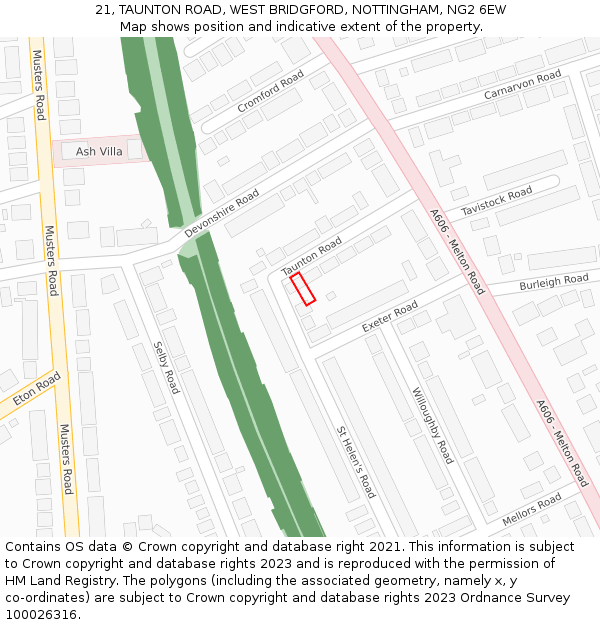 21, TAUNTON ROAD, WEST BRIDGFORD, NOTTINGHAM, NG2 6EW: Location map and indicative extent of plot