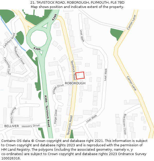 21, TAVISTOCK ROAD, ROBOROUGH, PLYMOUTH, PL6 7BD: Location map and indicative extent of plot