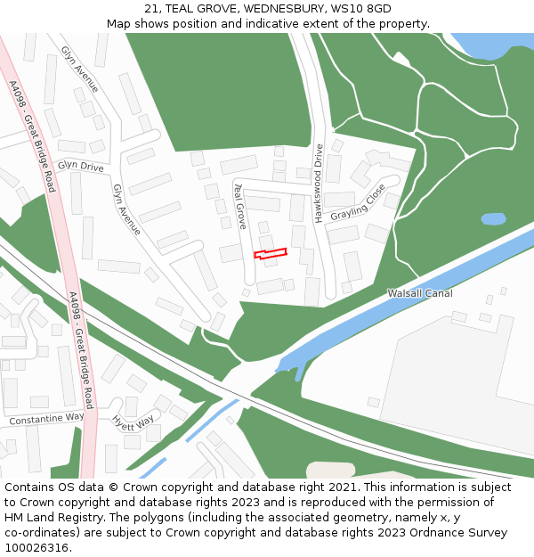 21, TEAL GROVE, WEDNESBURY, WS10 8GD: Location map and indicative extent of plot